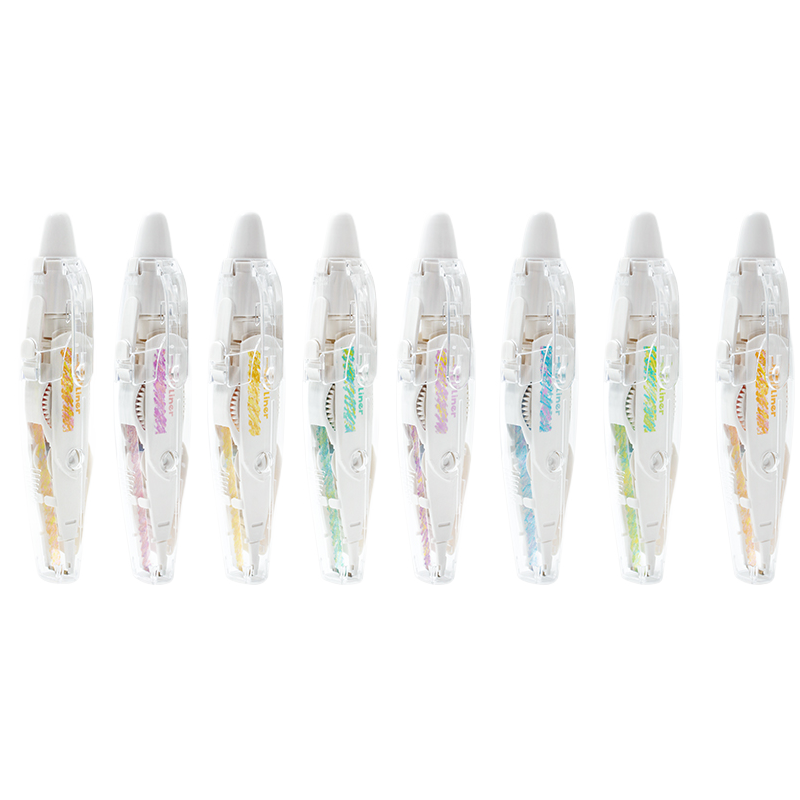 日本文具PLUS普乐士荧光修饰带创意按压式手账装饰带花色DIY荧光蜡笔水彩色文字花边修正带学生用品6mm*6m