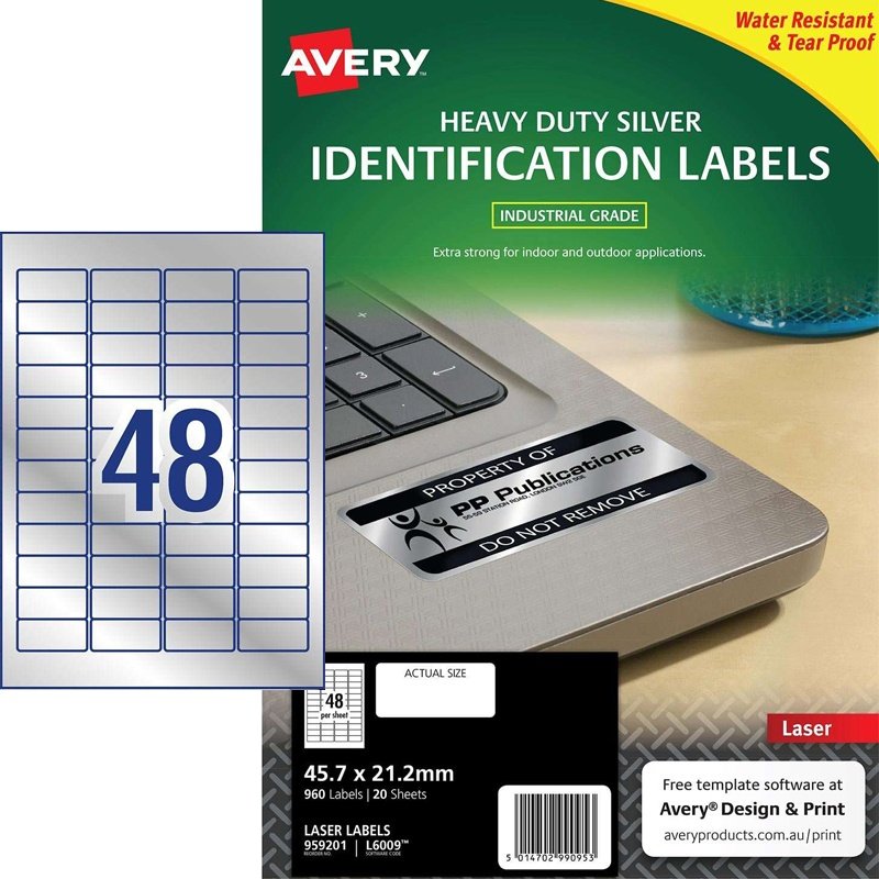avery美国艾利 银色防水防油耐高低温三防激光打印标签贴纸不干胶标签