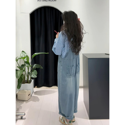 牛仔背带裤女潮ins垂感松弛高腰