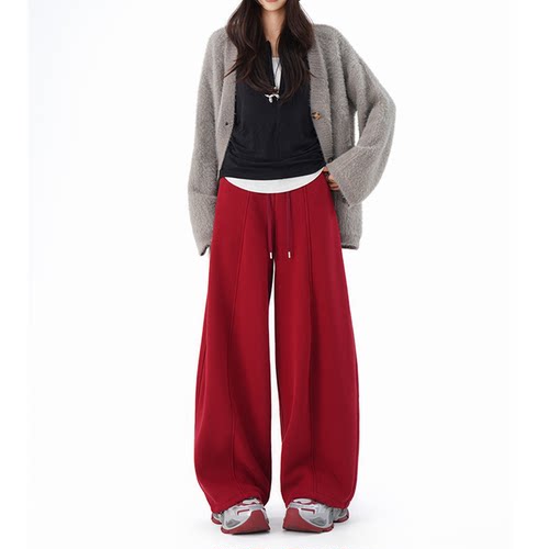 韩系弯刀镰刀裤宽松卫裤女春秋