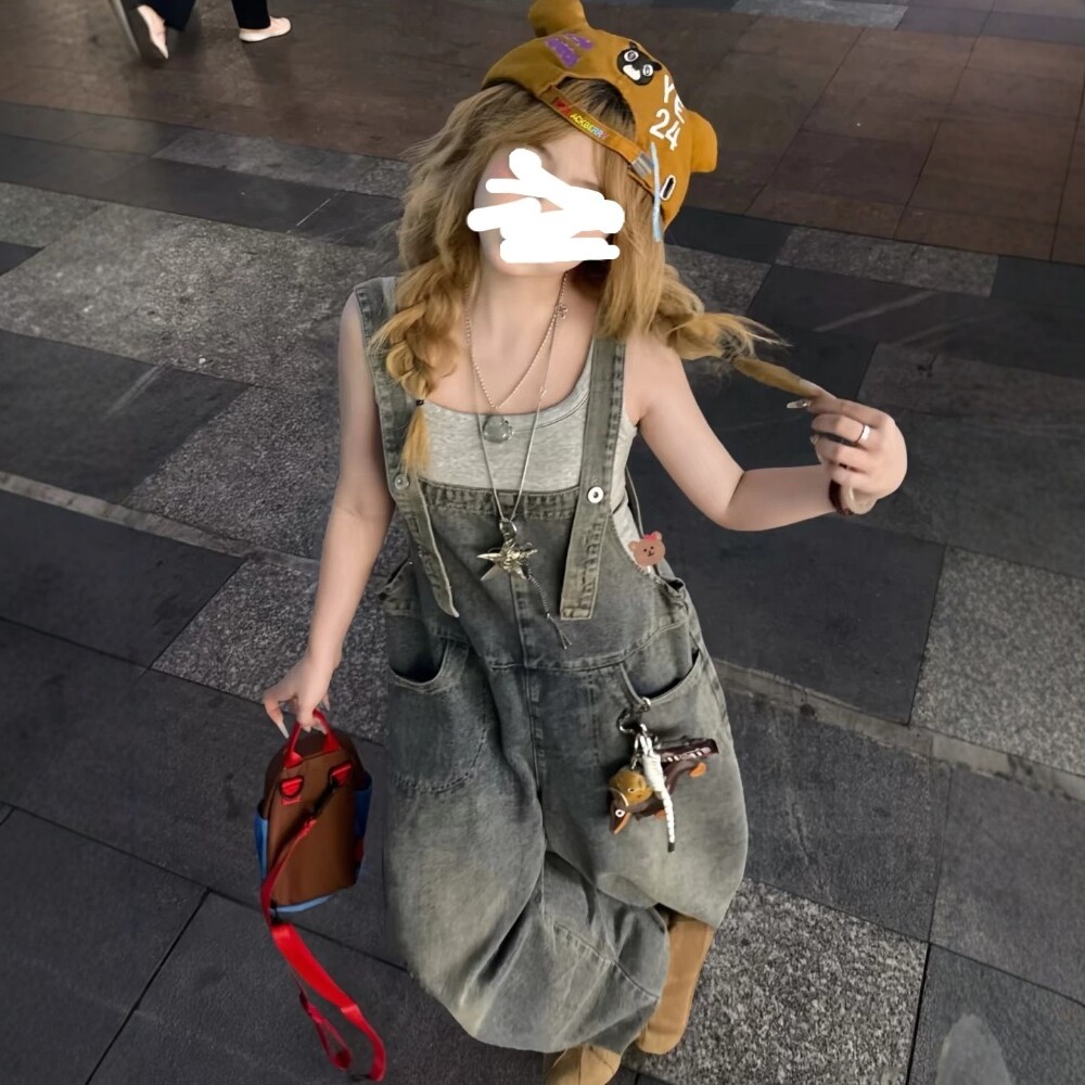 送运费险!潮牌街头风牛仔背带裤
