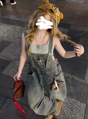 送运费险！潮牌街头风牛仔背带裤
