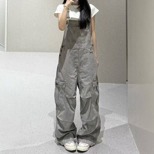 送运费险！高街工装牛仔背带裤女