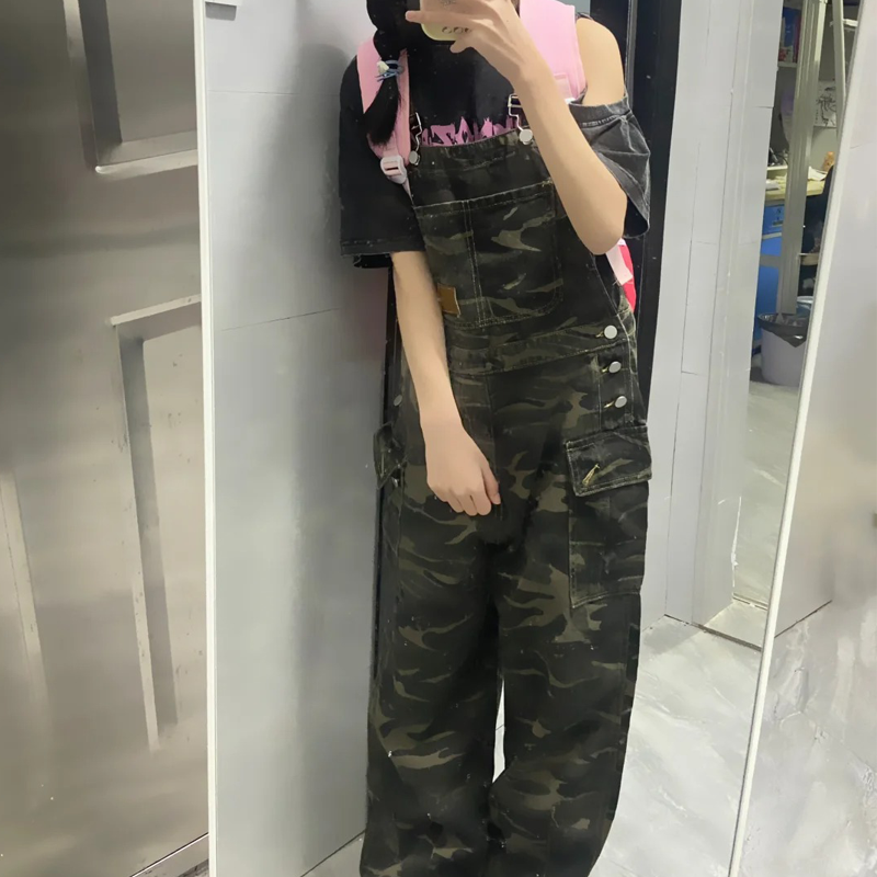 高品质!迷彩潮牌工装牛仔背带裤