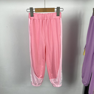 马其顿童装夏季薄款女童针织防蚊裤拼色宽松舒适运动裤裤长裤子