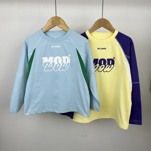 25秋季户外运动风 马其顿童装速干男童长袖T恤字母印花拼接潮上衣