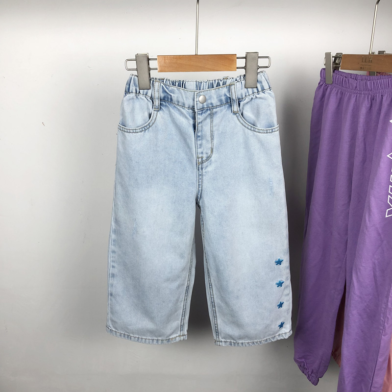MQD童装七分裤冰氧吧牛仔裤刺绣