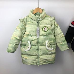 马其顿24冬款女童国风印花中长款立领羽绒服中大童加厚保暖外套