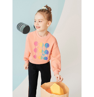 马其顿LAVI童装春季女童圆领卫衣气球印花洋气百搭纯棉套头上衣