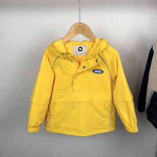 马其顿童装春秋款男童洋气宽松连帽风衣 暗扣半开襟夹克套头外套