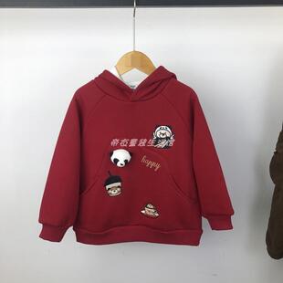 拜年服25新春款 马其顿儿童加绒卡通连帽卫衣男女童刺绣套头外套