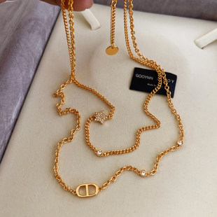 老钱风双层叠戴金色项链女配饰轻奢高级感2026新款秋冬锁骨毛衣链