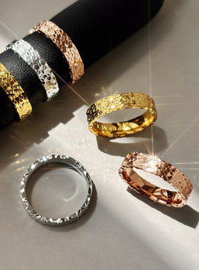 不掉色爆闪金属银色素圈食指龙鳞碎碎冰戒指女款轻奢小众精致指环