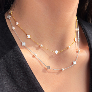 天然白贝母四叶草项链女款2026新款满天星珍珠颈链秋冬毛衣锁骨链