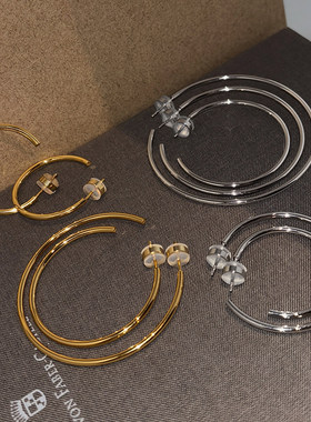 999纯银金色素圈耳环女2026新款爆款高级感轻奢耳钉大圆圈圈耳饰