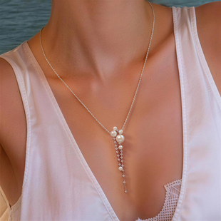 长款钻石流苏澳白珍珠吊坠项链女2026新款轻奢小众高级感锁骨颈链