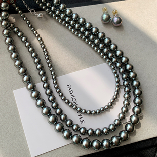 施家大溪地黑色小米珠珍珠项链女款2026新款轻奢高级感秋冬毛衣链