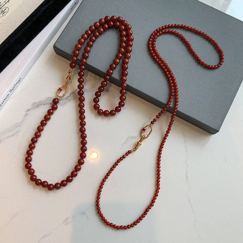 新中式红色玛瑙项链女轻奢大气高档高级感秋冬新款长款毛衣链配饰,饰品/流行首饰/时尚饰品新,项链,淘宝优惠券,粉丝福利购,淘宝优惠卷