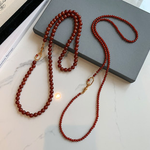 新中式红色玛瑙项链女轻奢大气高档高级感秋冬新款长款毛衣链配饰