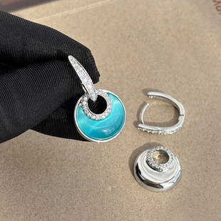 巨好看天然蓝色猫眼石AB款月亮耳钉耳扣女独特小众耳坠耳环耳饰品