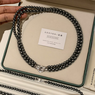 双层大溪地黑色华子施家珍珠项链女秋冬轻奢高级感叠戴锁骨毛衣链