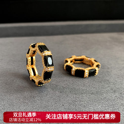 黑色玛瑙戒指女轻奢小众