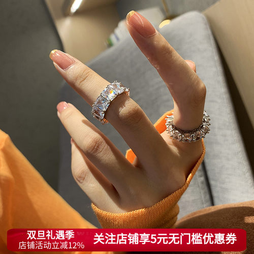 925纯银超闪满钻锆石戒指女