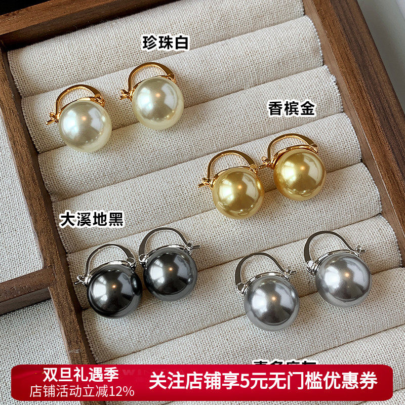 施家澳白色大珍珠耳扣女2025新款轻奢小众高级感耳环秋冬独特耳饰