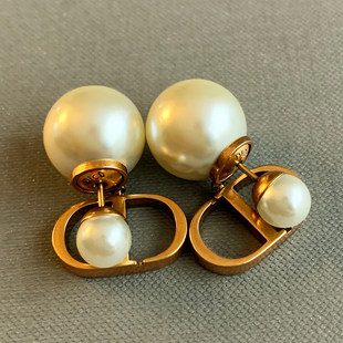 D家前后双面大珍珠耳环女cd耳钉新款 轻奢高级感耳夹气质耳饰 爆款