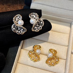 法式镂空纯银珍珠耳环女2026新款爆款轻奢高级感耳钉夸张独特耳饰