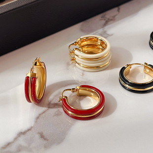 复古新年红色圈圈耳环女2026新款高级感方圆脸耳圈本命年耳扣耳饰