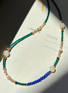 新中式绿玛瑙色奥地利水晶项链