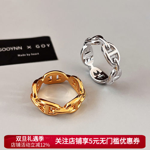 老钱风猪鼻子金色银色戒指女