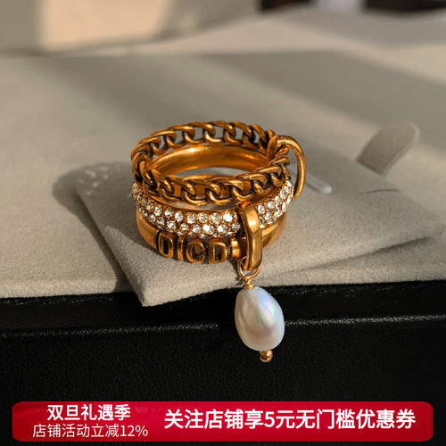 老钱风复古多层巴洛克珍珠戒指女