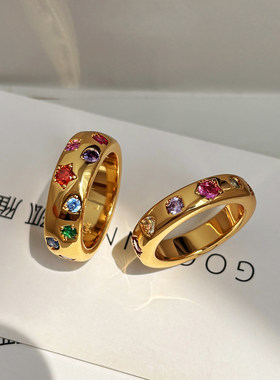 GD权志龙同款彩钻金色戒指女小众设计轻奢高级感情侣对戒男款指环