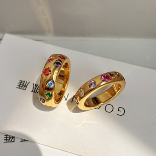 GD权志龙同款彩钻金色戒指女小众设计轻奢高级感情侣对戒男款指环