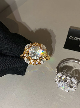 欧美金色钻石开口戒指女款气质小众设计轻奢高级感精致食指戒指环