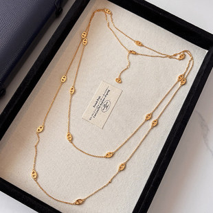 双层猪鼻子金色项链女款满天星轻奢高级感锁骨毛衣链秋冬长款配饰