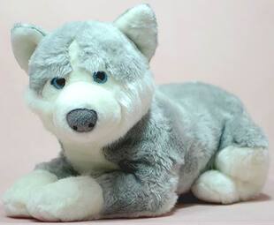 （定做）leonine仿真卧姿哈士奇犬狗狗husky毛绒玩具公仔