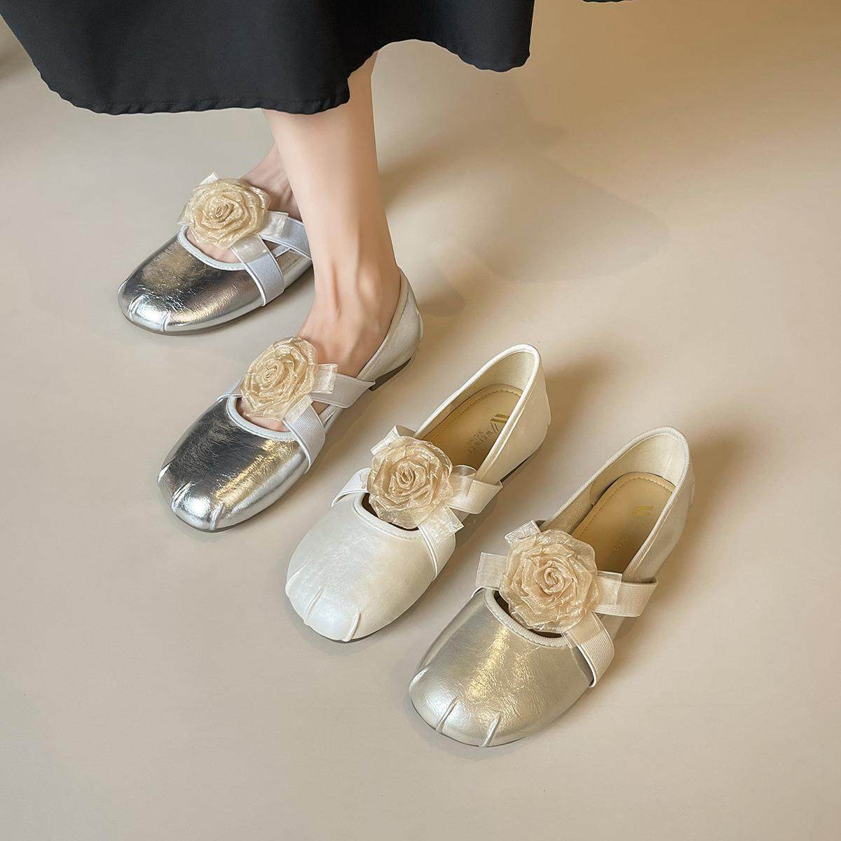时尚百搭花朵可爱平底单鞋女法式晚风仙女风芭蕾鞋配裙子玛丽珍鞋