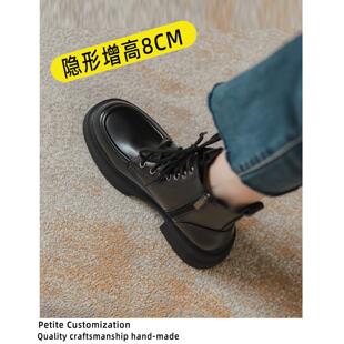 内增高马丁靴女款2026新款秋冬季加绒黑色高跟小个子系带英伦短靴