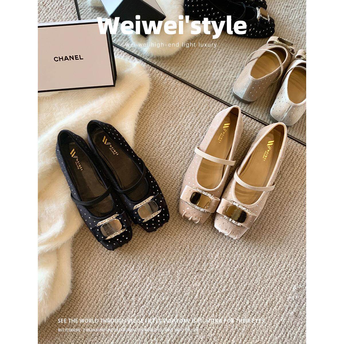 日常浅口舒适平跟水钻小香风玛丽珍鞋软底不累脚配裙子单鞋女平底