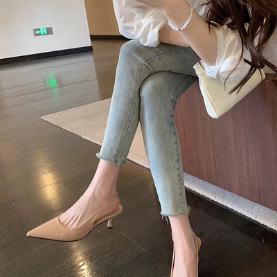 气质小尖头浅口后空凉鞋女法式