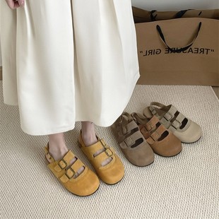 牛皮版厚底博肯鞋2026春夏新款软木真皮包头凉鞋女后空罗马凉鞋子