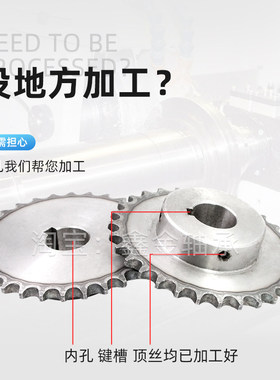 45钢成品孔链轮08B4分10 11 12 13 14 15 16 17-20齿带台阶顶丝孔