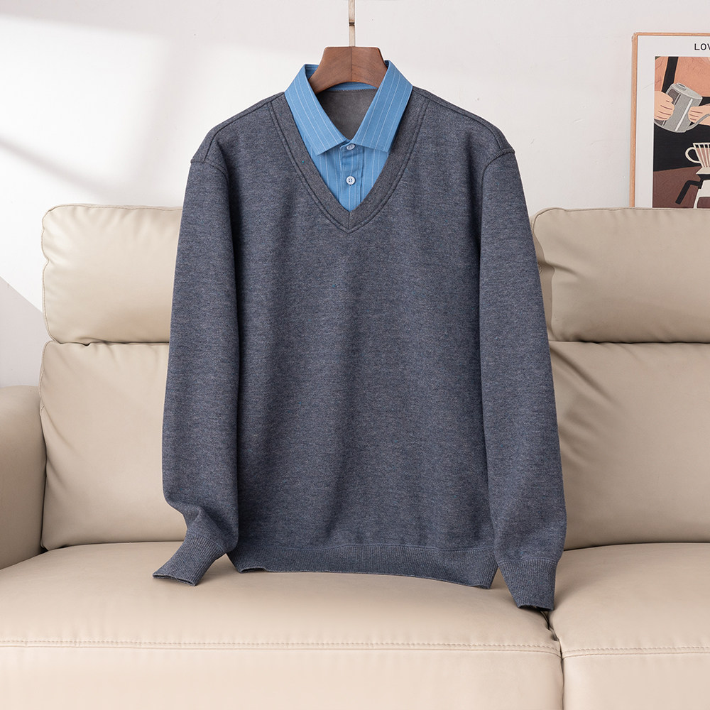 商务通勤款！撤柜男装！休闲百搭针织衫加绒假两件衬衫长袖毛衣