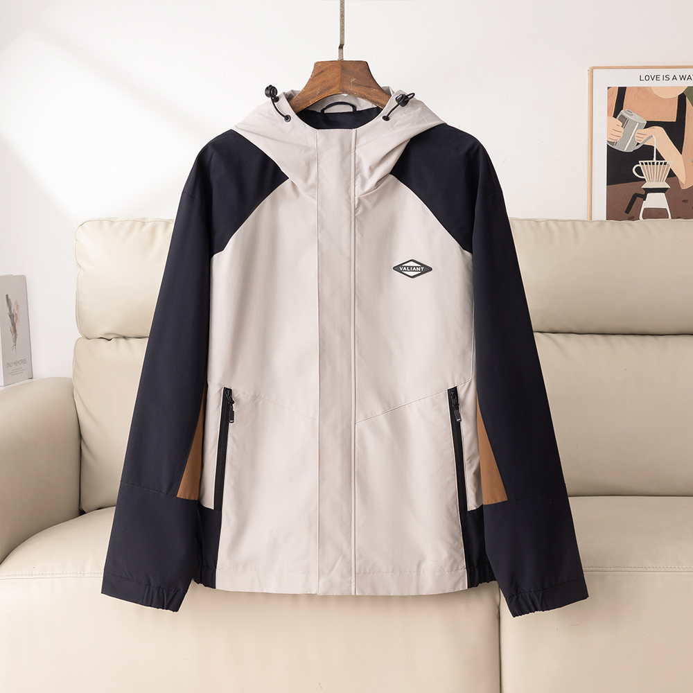 撞色拼接连帽抽绳夹克百搭冲锋衣