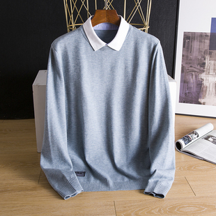 领长袖 假两件衬衫 男秋季 新款 暖男bi备 撤柜上衣纯色针织衫 超值