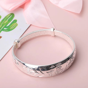 9999足银福寿字妈妈奶奶银手镯银镯子可调节中老年人纯银手镯