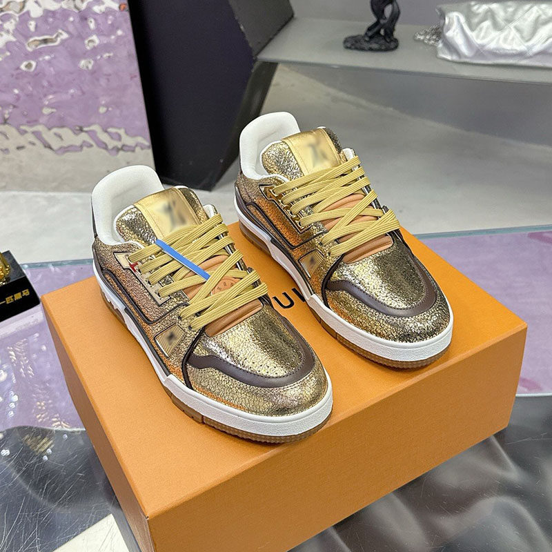 高端顶版金银色板鞋男女同款真皮时尚运动休闲鞋轻软厚底金属潮鞋